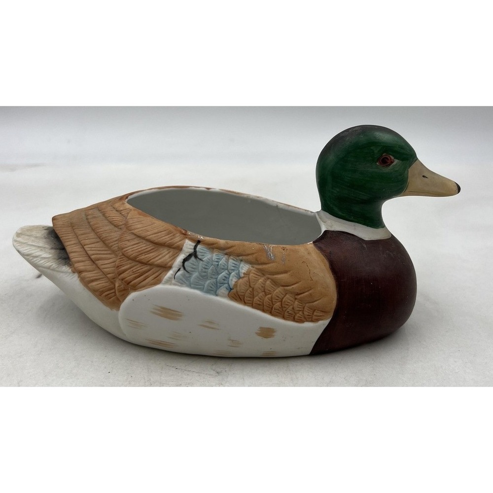 Vintage Relpo Chicago Mallard Duck Ceramic Planter Figurine Hand Painted Taiwan